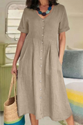 Casual Solid Buckle V Neck Straight Dresses(5 Colors)