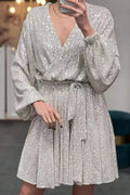 Celebrities Elegant Solid Sequins V Neck A Line Dresses