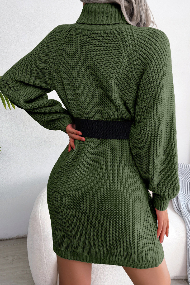 Street Solid Buttons Turtleneck Pencil Skirt Dresses(No Belt.3 Colors)
