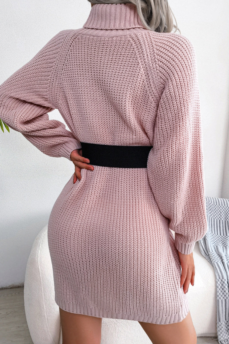 Street Solid Buttons Turtleneck Pencil Skirt Dresses(No Belt.3 Colors)