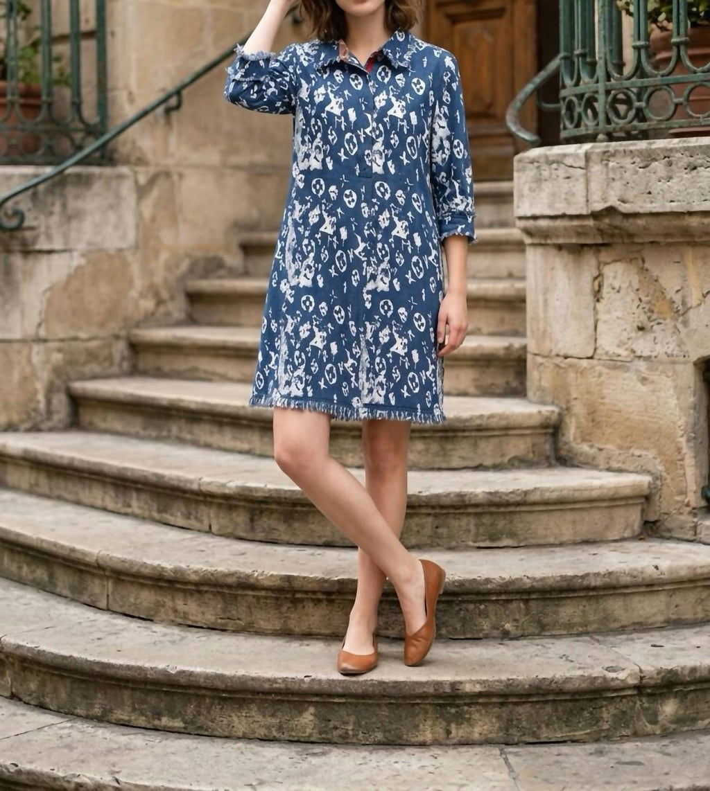 Dizzy-Lizzie - NRL denim abstract Chatham dress