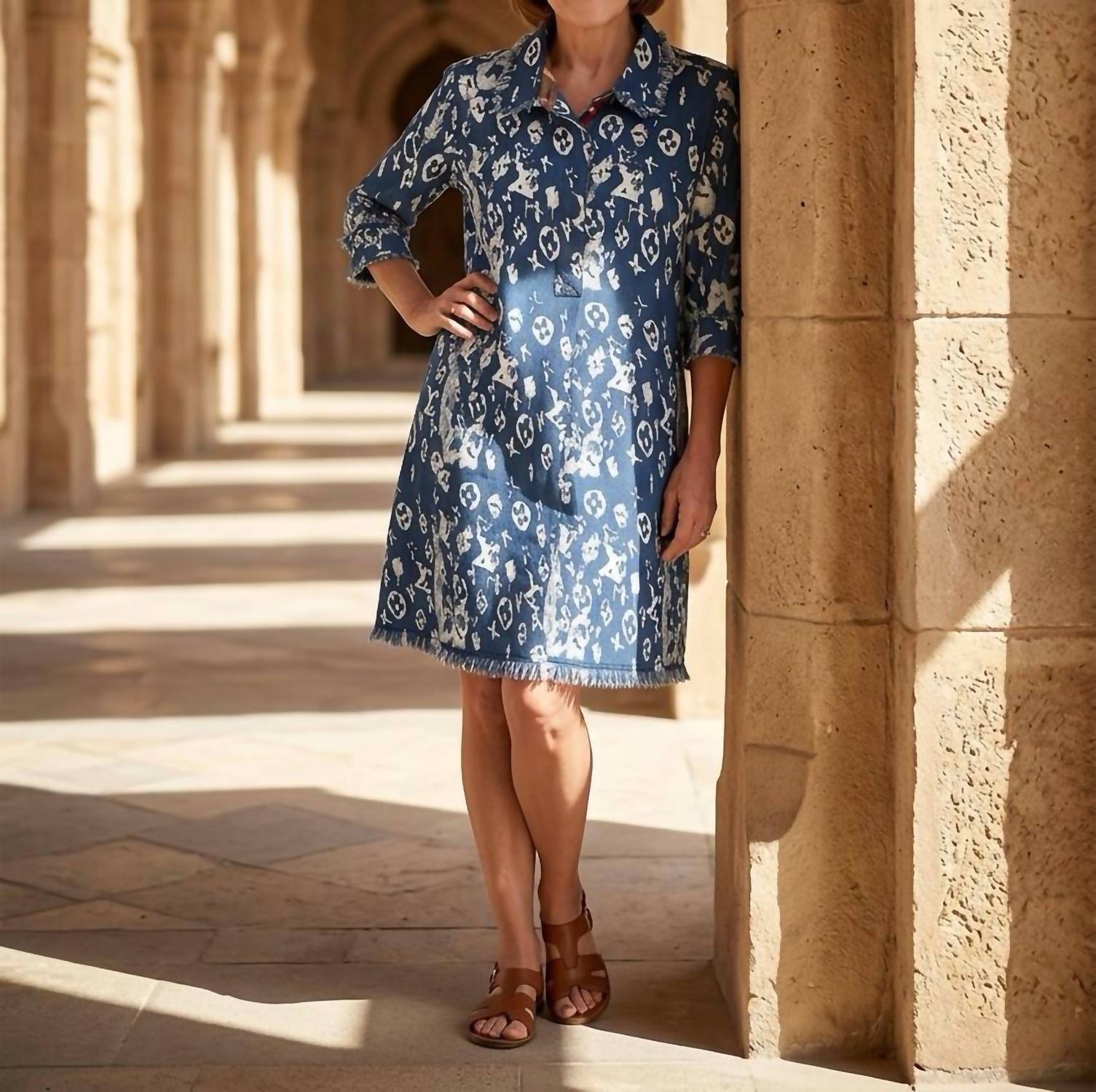 Dizzy-Lizzie - NRL denim abstract Chatham dress