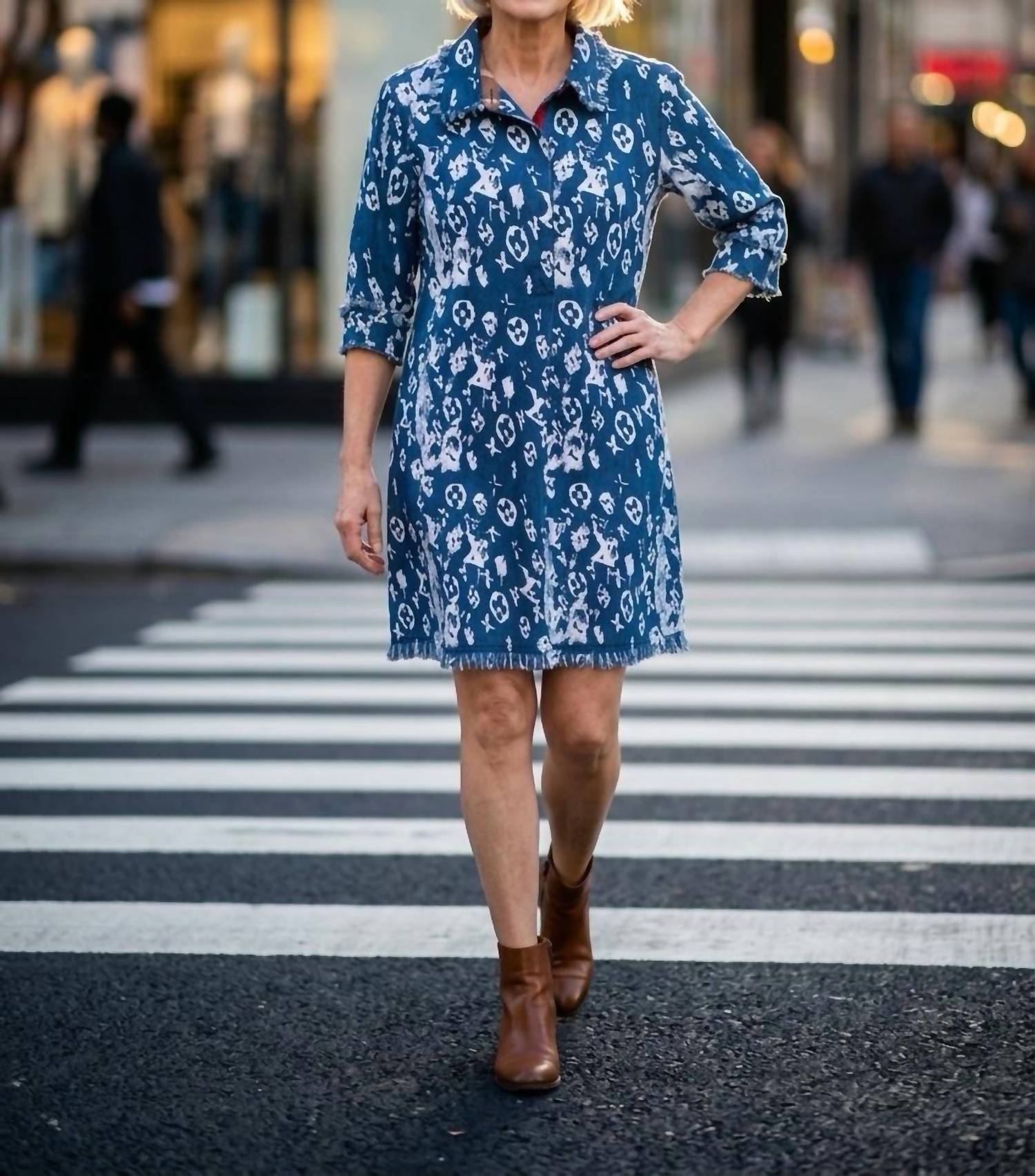 Dizzy-Lizzie - NRL denim abstract Chatham dress